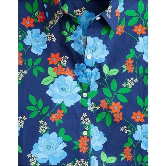J.Crew Cotton Poplin Short Sleeve Button Up Shirt blue peony print Size Small - Picture 4 of 9